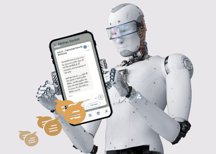 Image of an AI robot with Docket mobile screen shot for AI chat